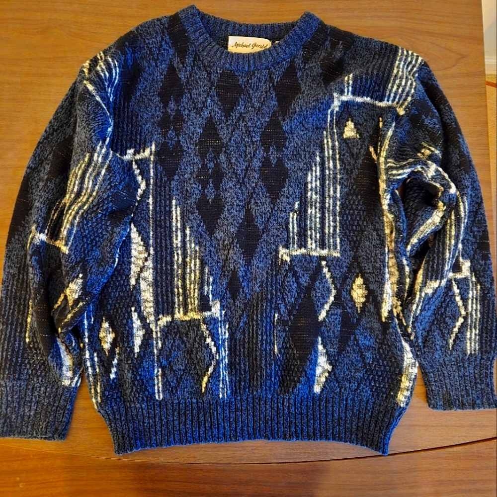 Vintage Men's Blue Patterned Sweater